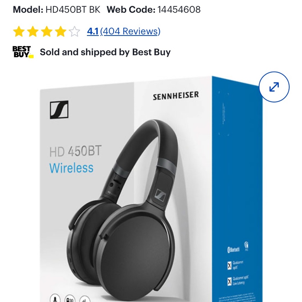 Sennheiser HD 450BT Wireless Headphones - Dark Gray, Box not opened